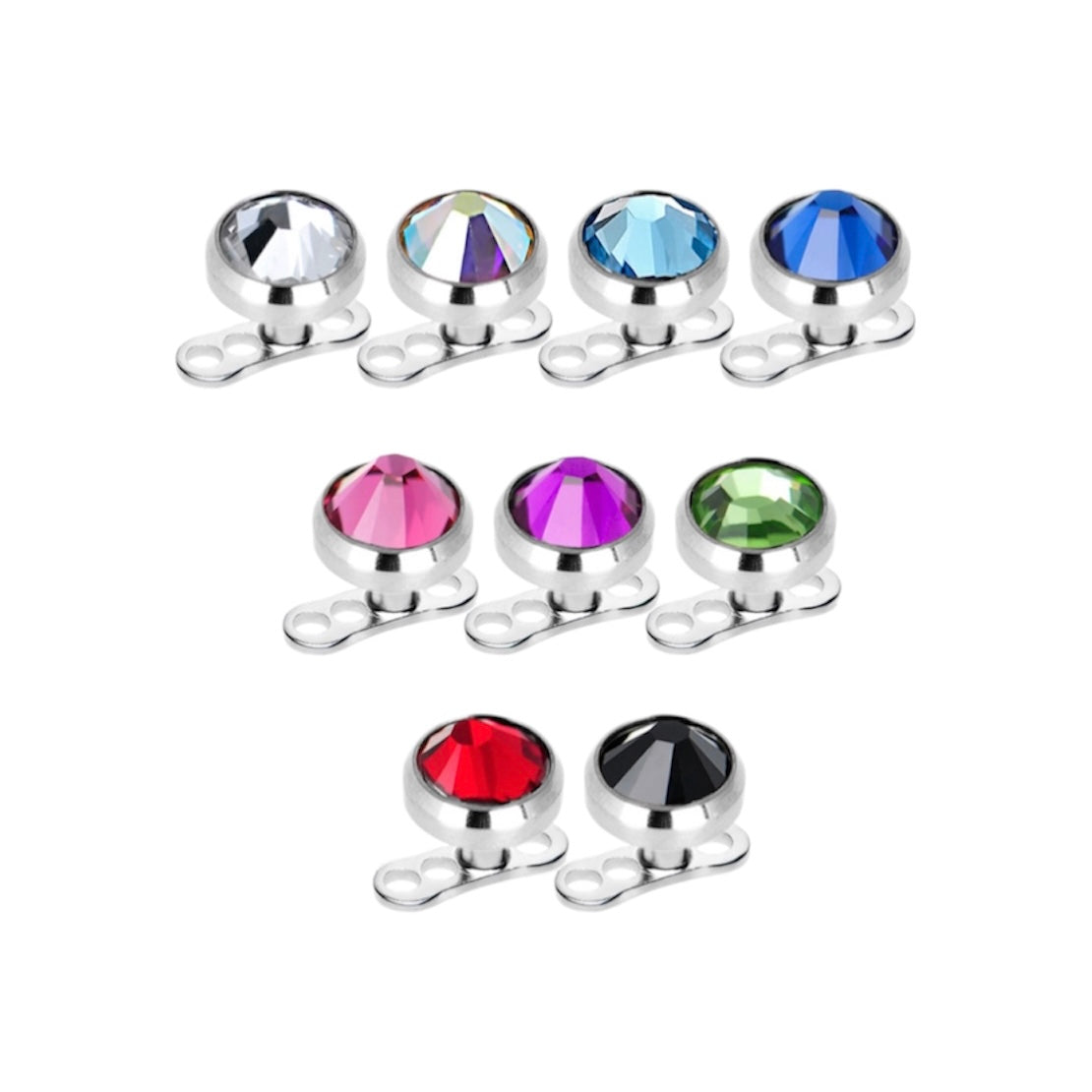Surgical Steel 14 Gauge Dermal Anchor Tops Bezel Base with CZ - 4 Pack