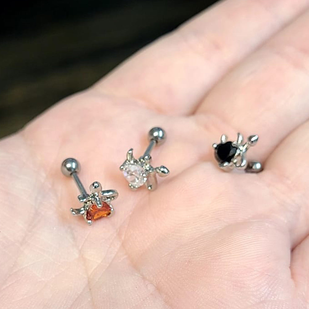 Surgical Steel 16 Gauge Devil Horns Heart CZ Barbell Earrings