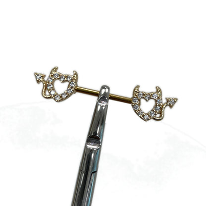 Surgical Steel Nipple Barbell 14G 14mm with CZ Devil Heart - Pair - photo 4