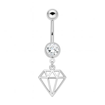 Surgical Steel 14 Gauge Belly Button Ring with Diamond Charm Dangle