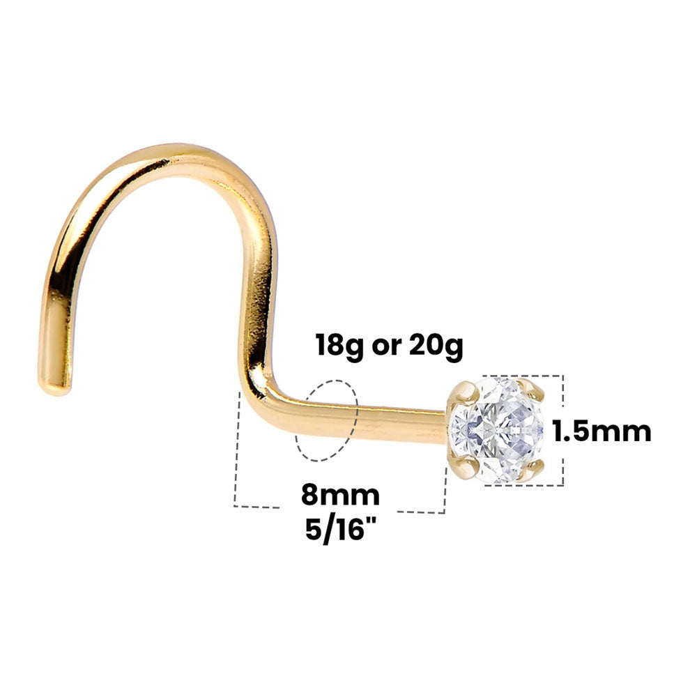 14K Solid Gold 18 and 20 Gauge Corkscrew Nose Screw with Diamond - photo 2