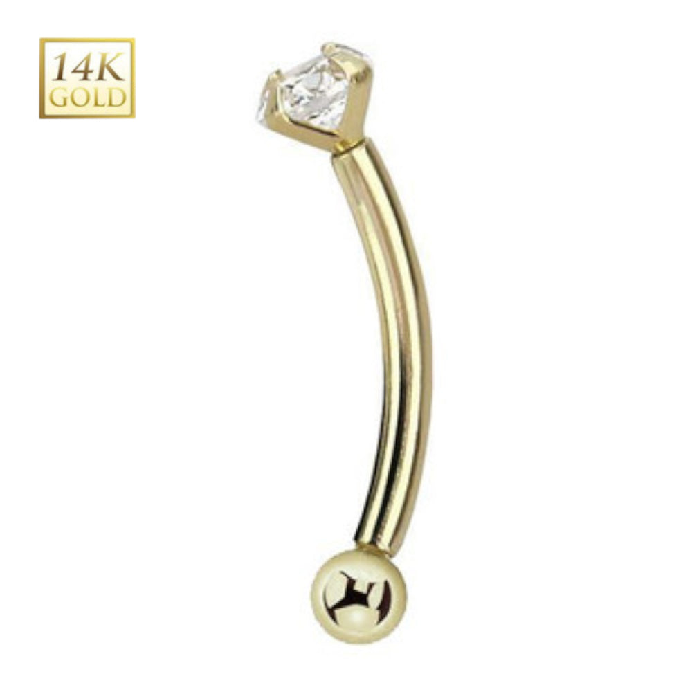 14K Solid Gold 16 Gauge Threadless Curved Barbell with 2.5mm Diamond