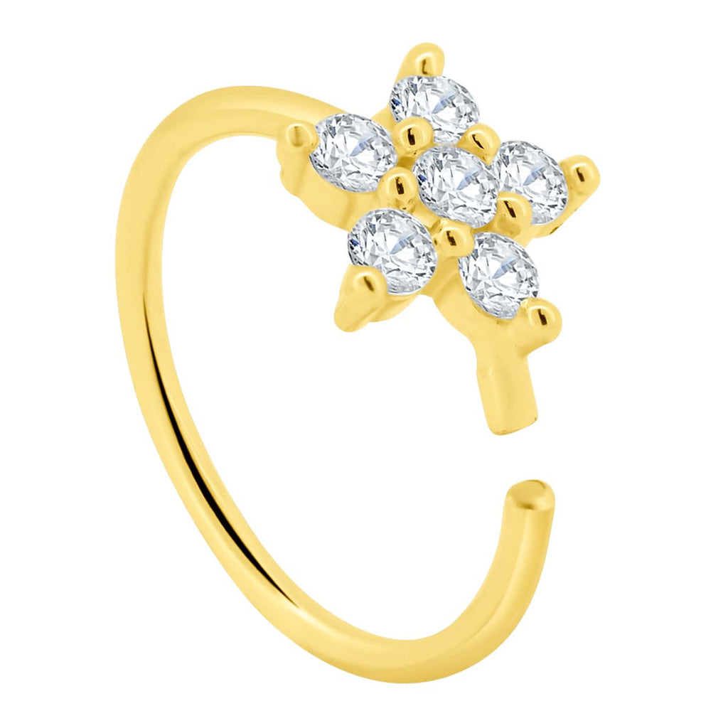 14K Solid Gold 22 Gauge Diamond Flower Nose Hoop Ring