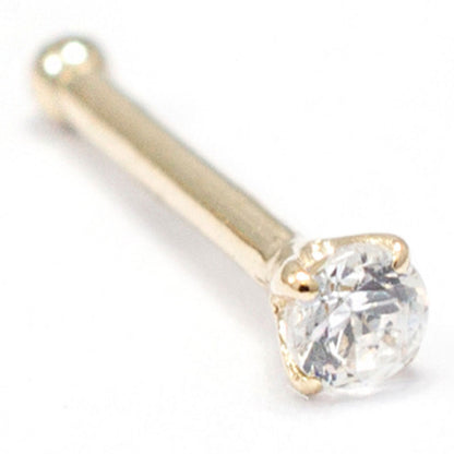 14K Solid Gold 20 Gauge Nose Bone Stud with 2mm Diamond