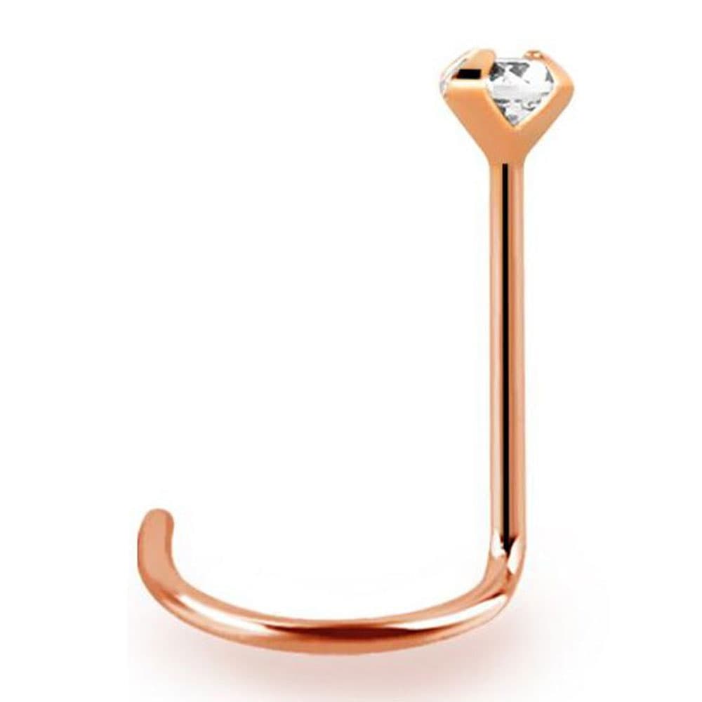 14K Solid Rose Gold 22 Gauge Nose Screw with Genuine Diamond