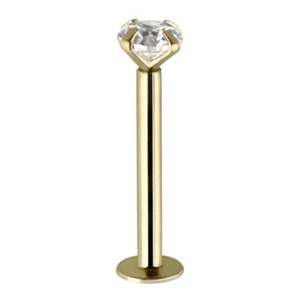 14K Solid Gold 16 Gauge Labret Stud with 2.5mm Genuine Diamond