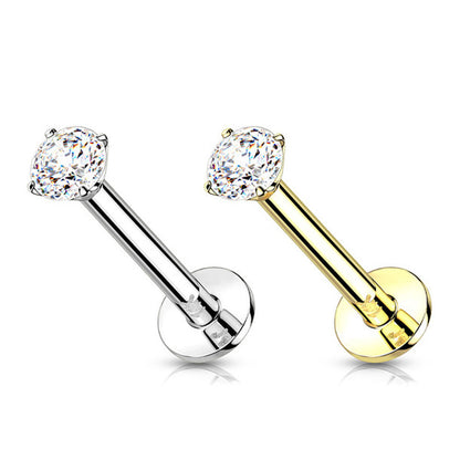 14K Solid Gold 16 to 18 Gauge Labret Stud with 2mm Diamond