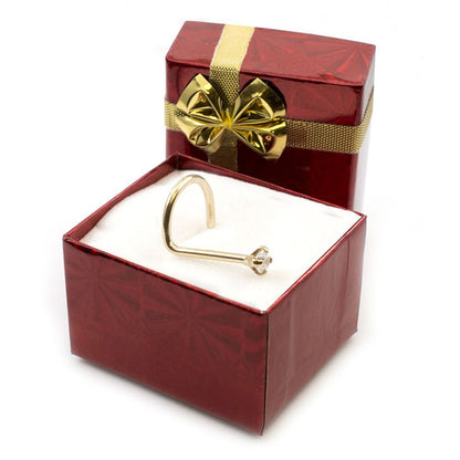 14KT Solid Gold 18 & 20 Gauge Nose Screw with Prong Set Diamond