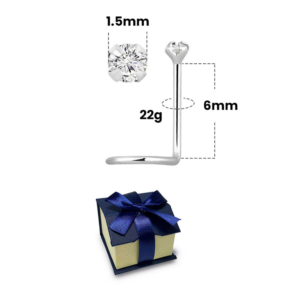 14K Solid White Gold 22 Gauge Nose Screw with 1.5mm Diamond - photo 5