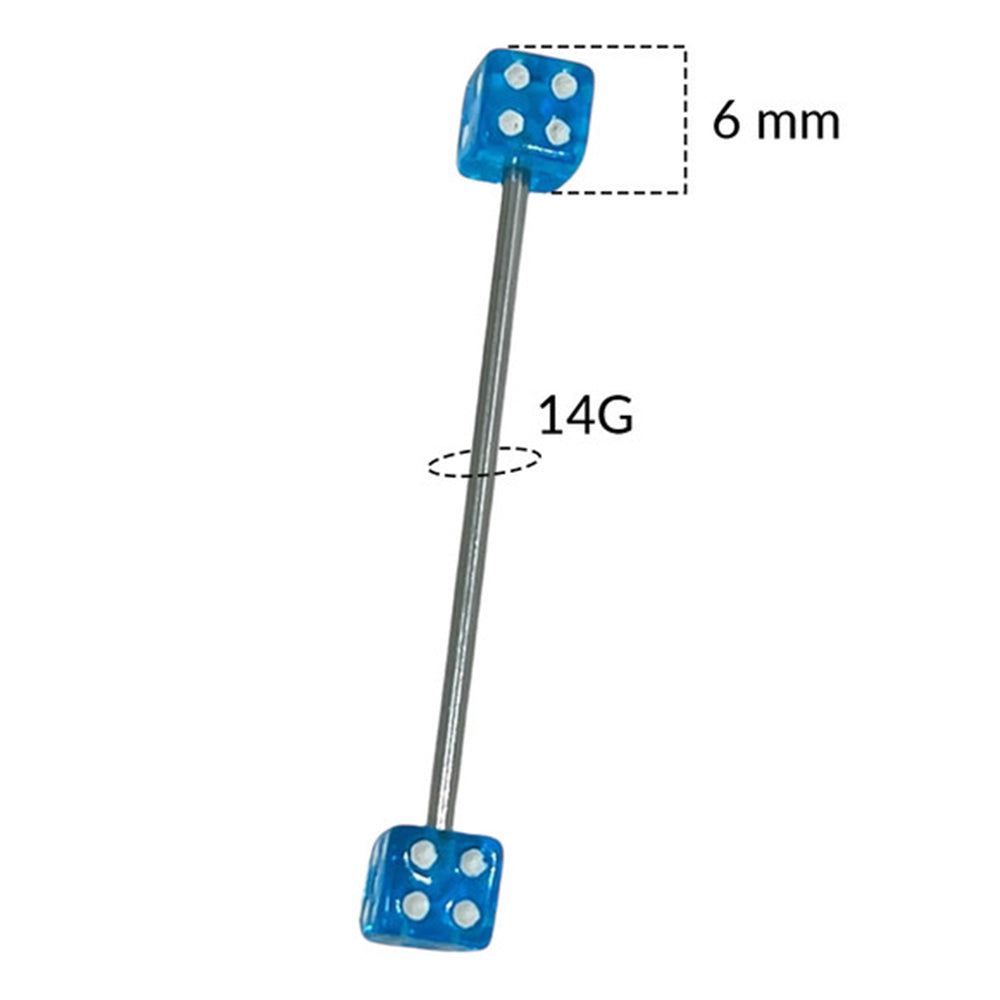 Surgical Steel 14 Gauge Industrial Barbell with Acrylic Dice Bead - photo 2