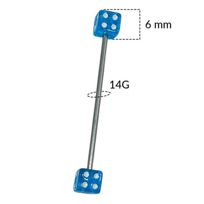 Surgical Steel 14 Gauge Industrial Barbell with Acrylic Dice Bead - photo 2