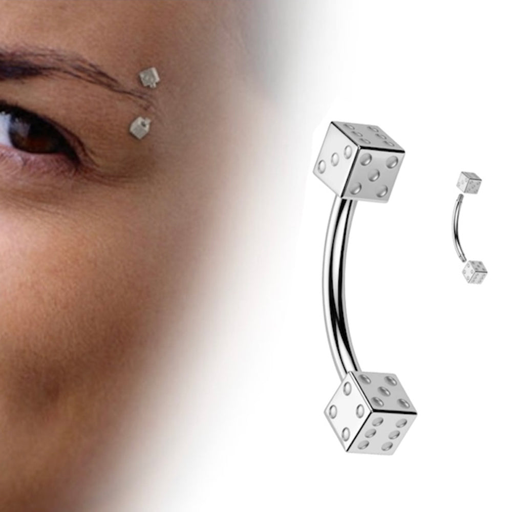 Surgical Steel 16 Gauge Eyebrow Barbell with Dice Bead - photo 3