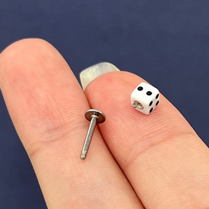 Surgical Steel 16 Gauge Flat Back Labret Stud with Acrylic Dice - photo 2