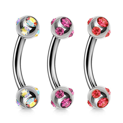 Surgical Steel 16 Gauge Curved Barbell with CZ Disco Ball