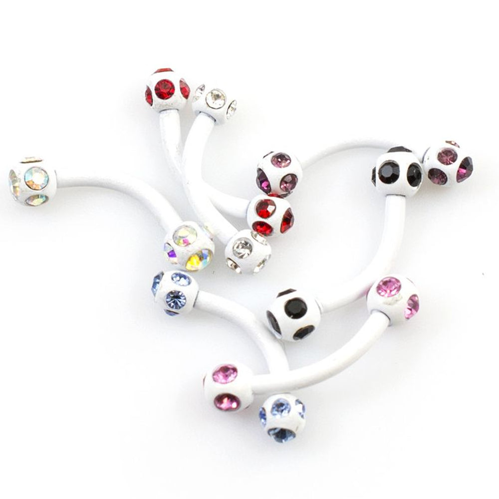 Surgical Steel PVD White Disco Ball CZ Curved Barbells 16G - 7 Pack