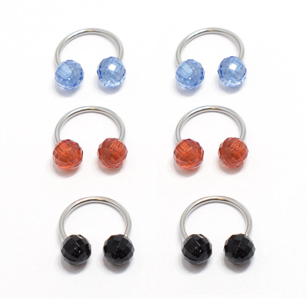 Surgical Steel 18 Gauge Horseshoe Barbell with Disco Ball - 6 Pack