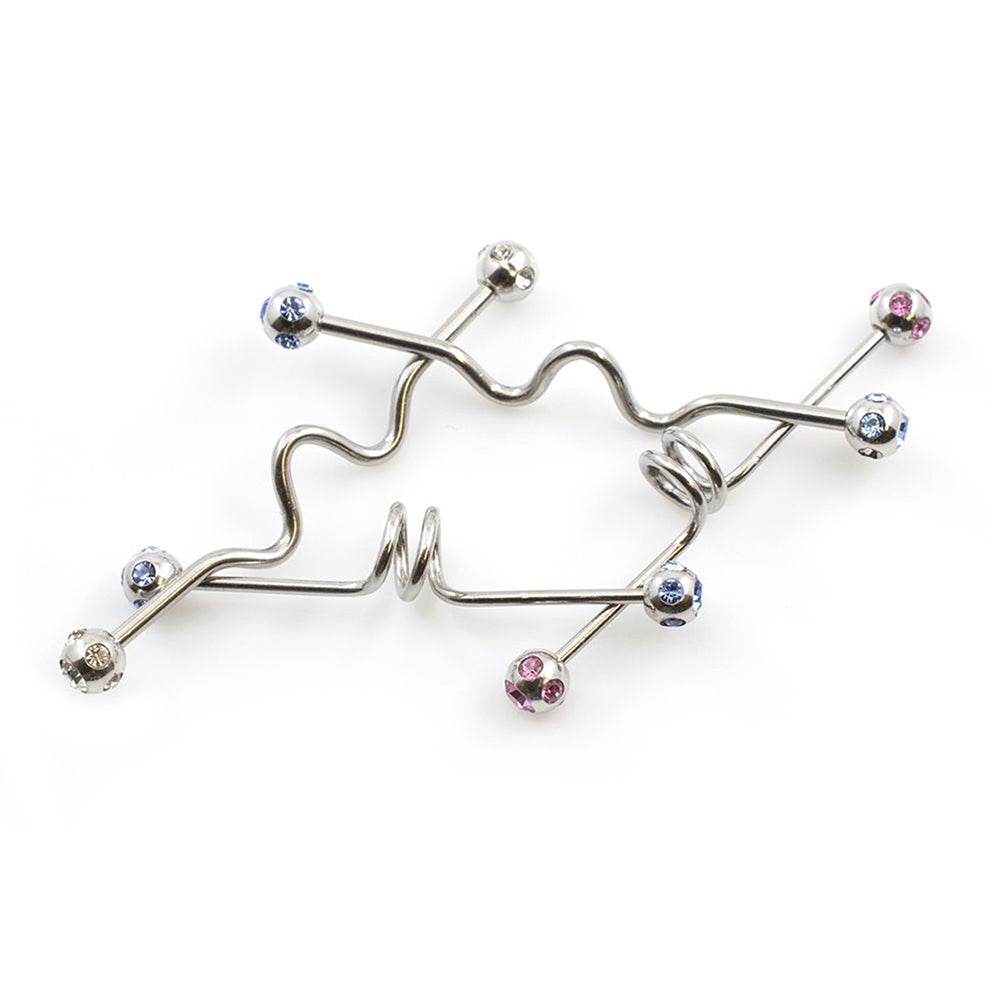 Surgical Steel 14 & 16 Gauge Disco CZ Wave Industrial Barbell - 4 Pack
