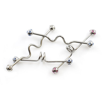 Surgical Steel 14 & 16 Gauge Disco CZ Wave Industrial Barbell - 4 Pack