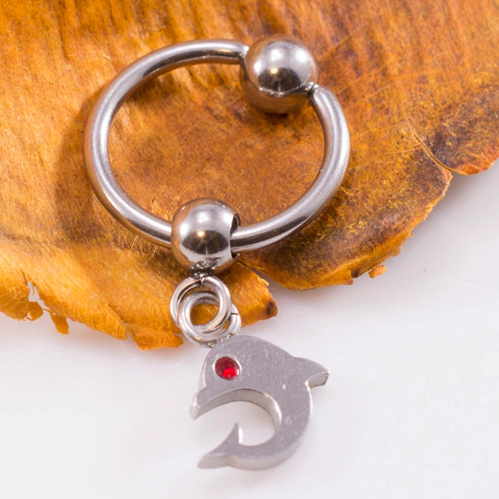 Surgical Steel 16 & 18 Gauge Captive Ring with Dangling Dolphin CZ - photo 2