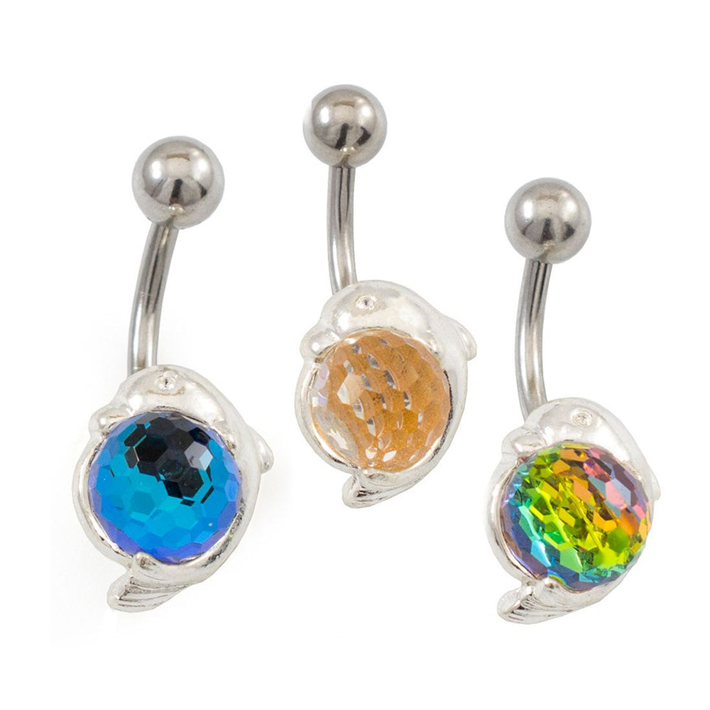 Surgical Steel Dolphin Disco Ball Belly Ring 14G 11mm - 3 Colors