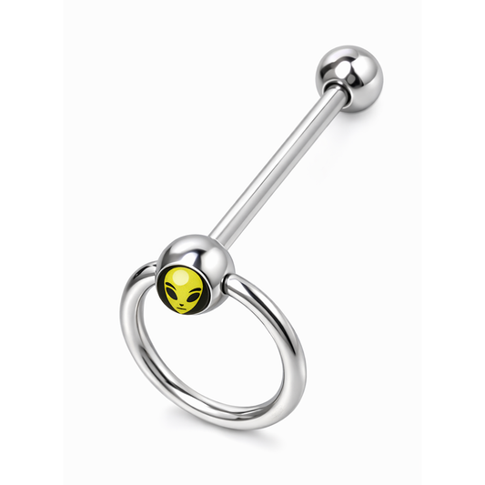 Surgical Steel 14 Gauge Tongue Barbell with Door Knocker Alien Rings