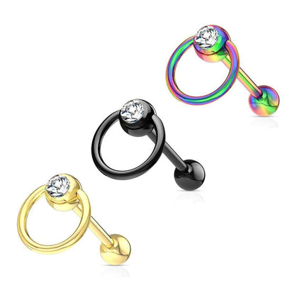 Surgical Steel 14 Gauge Tongue Barbell with CZ Door Knocker