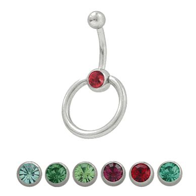 Surgical Steel 14 Gauge Belly Ring with Door Knocker and CZ Jewel