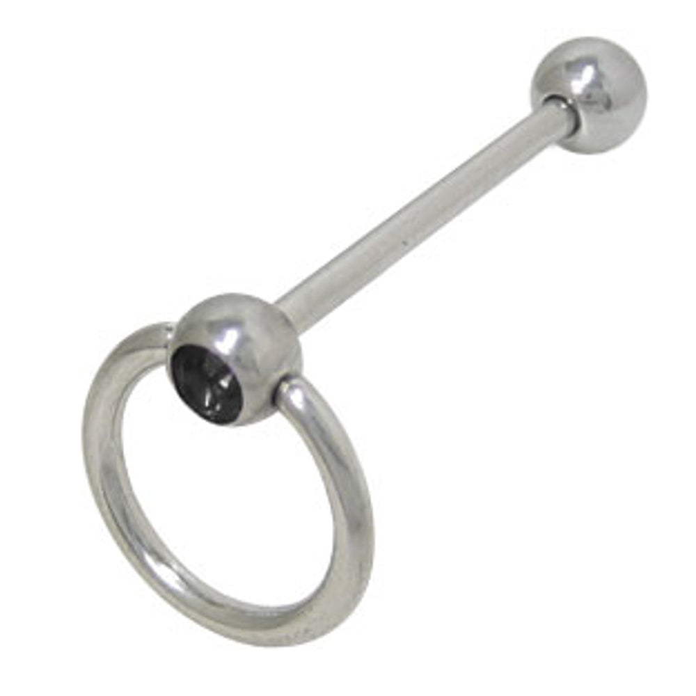 Surgical Steel 14 Gauge Tongue Barbell with Black CZ Door Knocker