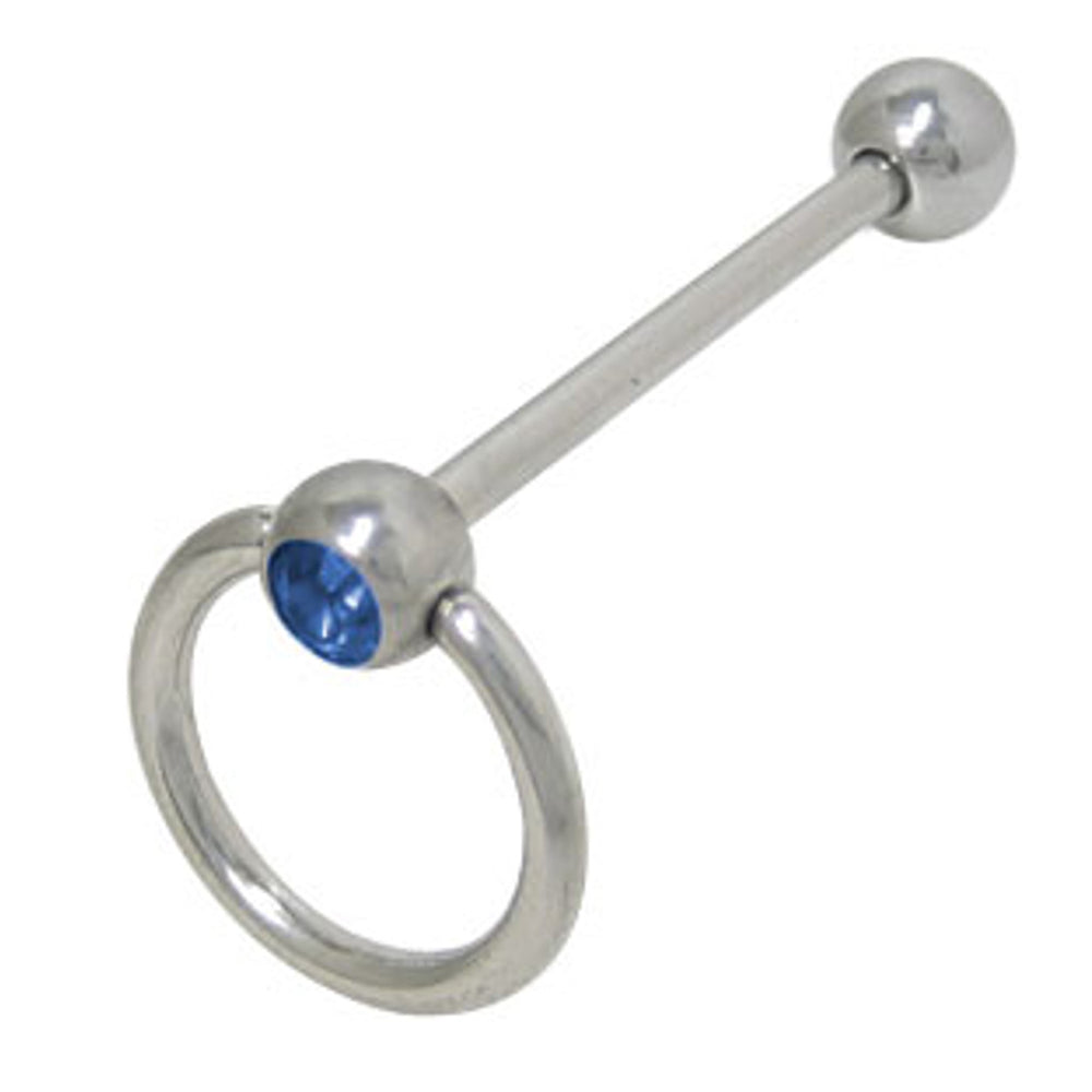 Surgical Steel 14 Gauge Tongue Barbell Blue CZ with Door Knocker