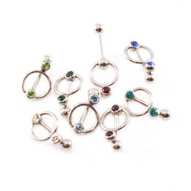 Surgical Steel 16 Gauge Door Knocker Barbell with Colored CZ - photo 5