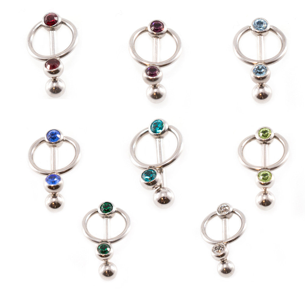 Surgical Steel 16 Gauge Door Knocker Barbell with Colored CZ