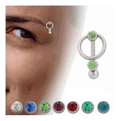 Surgical Steel 16 Gauge Door Knocker Eyebrow Ring with Jewels