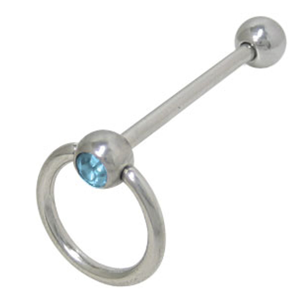 Surgical Steel 14 Gauge Tongue Barbell with Light Blue CZ Door Knocker