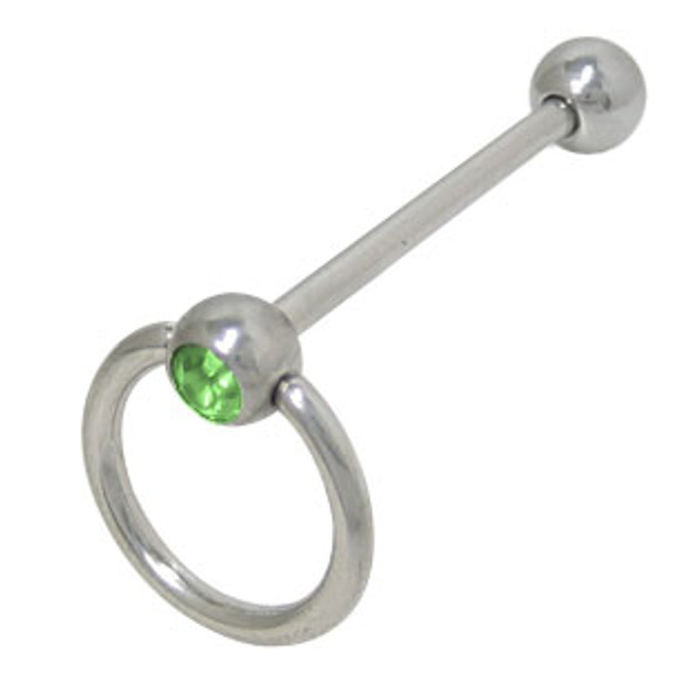 Surgical Steel Light Green CZ Door Knocker Tongue Barbell - 14 Gauge