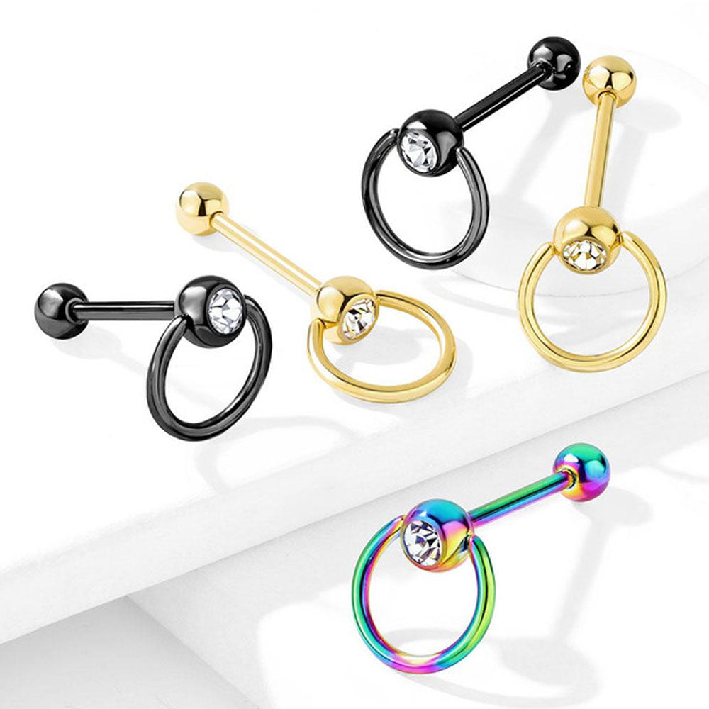 Surgical Steel 14 Gauge Tongue Barbell with CZ Door Knocker - photo 4