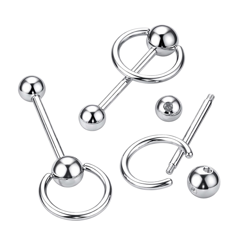 Surgical Steel 14 Gauge Tongue Barbell Rings with Door Knocker