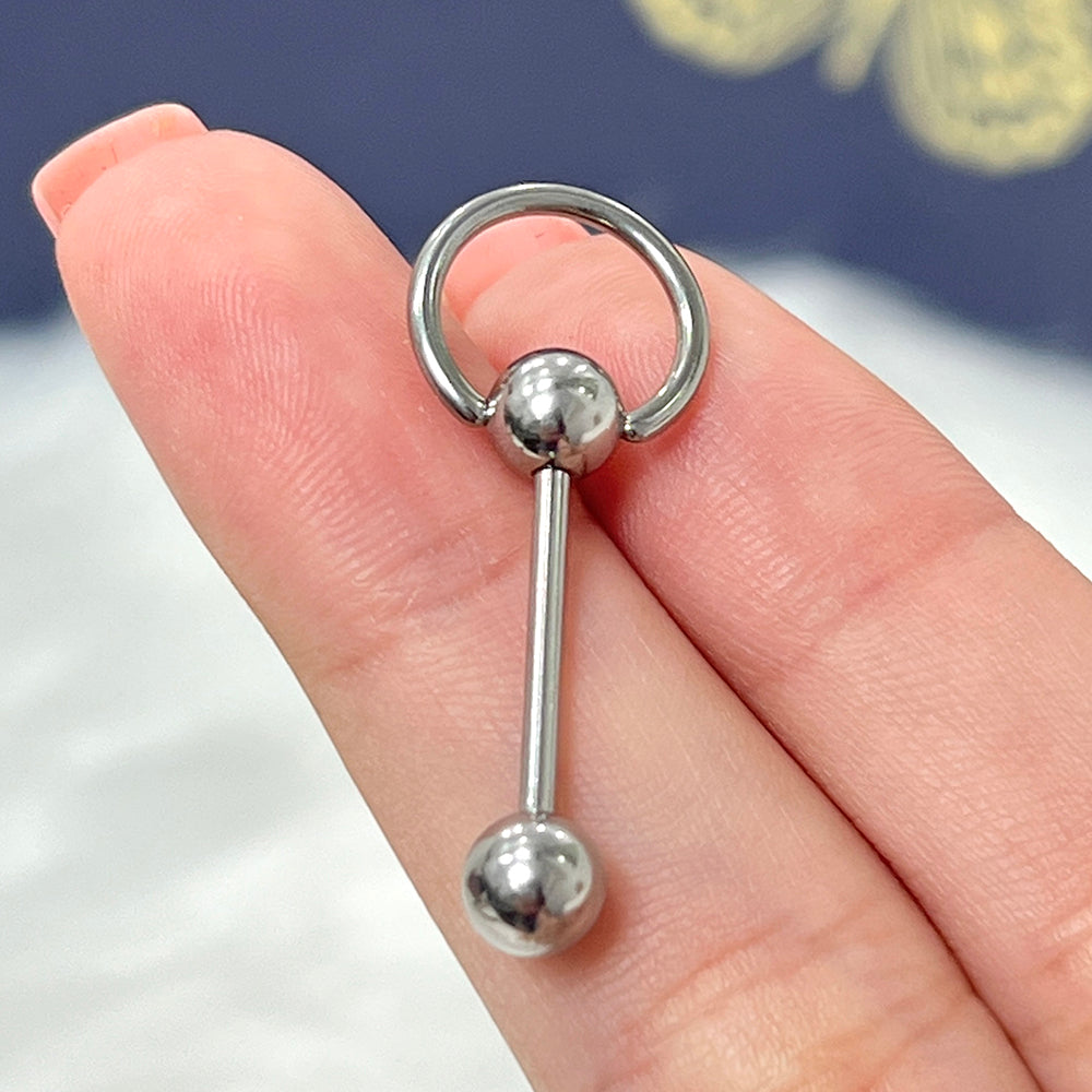 Surgical Steel 14 Gauge Tongue Barbell Rings with Door Knocker - photo 2