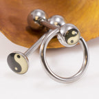 Surgical Steel 14 Gauge Tongue Barbells Yin Yang Logo - Pair