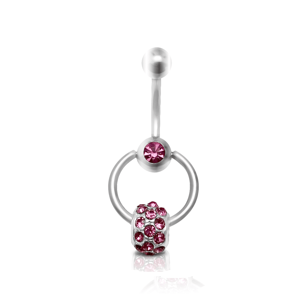 Surgical Steel Belly Ring with Door Knocker and Pink CZ