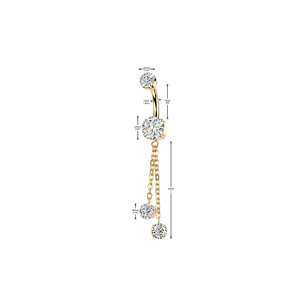 Titanium Belly Ring 14G 10mm with Double Chain Dangle CZ - photo 2