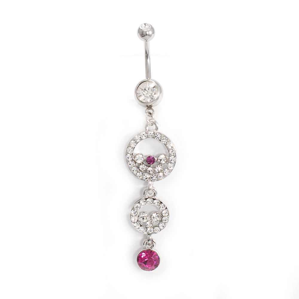 Surgical Steel 14 Gauge Belly Ring with Double Circle Purple CZ
