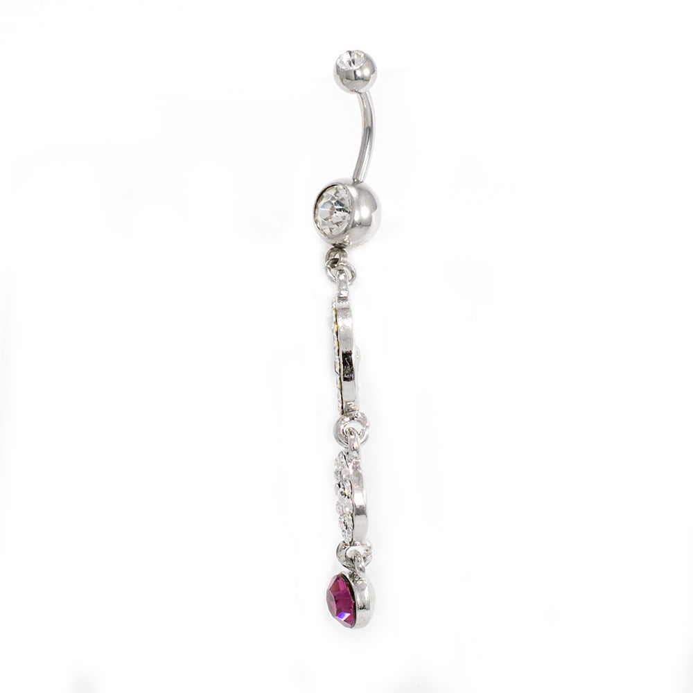 Surgical Steel 14 Gauge Belly Ring with Double Circle Purple CZ - photo 2