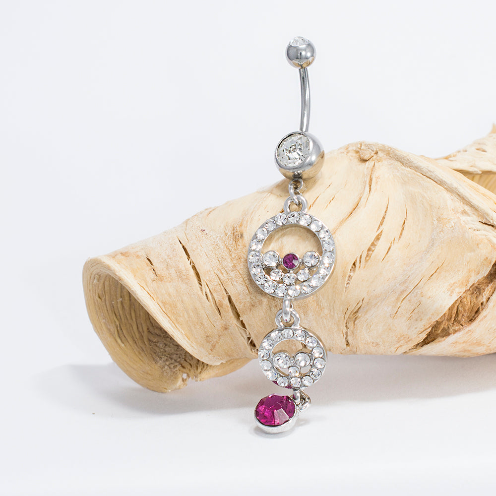 Surgical Steel 14 Gauge Belly Ring with Double Circle Purple CZ - photo 3