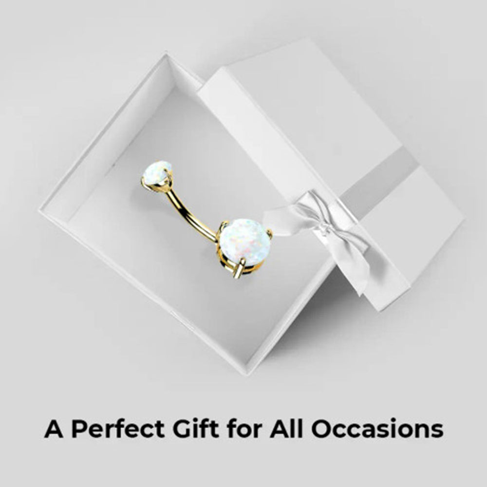 14K Solid Gold 14 Gauge Belly Ring with Prong Set Round Gems - photo 5