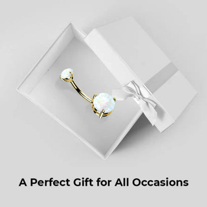 14K Solid Gold 14 Gauge Belly Ring with Prong Set Round Gems - photo 5
