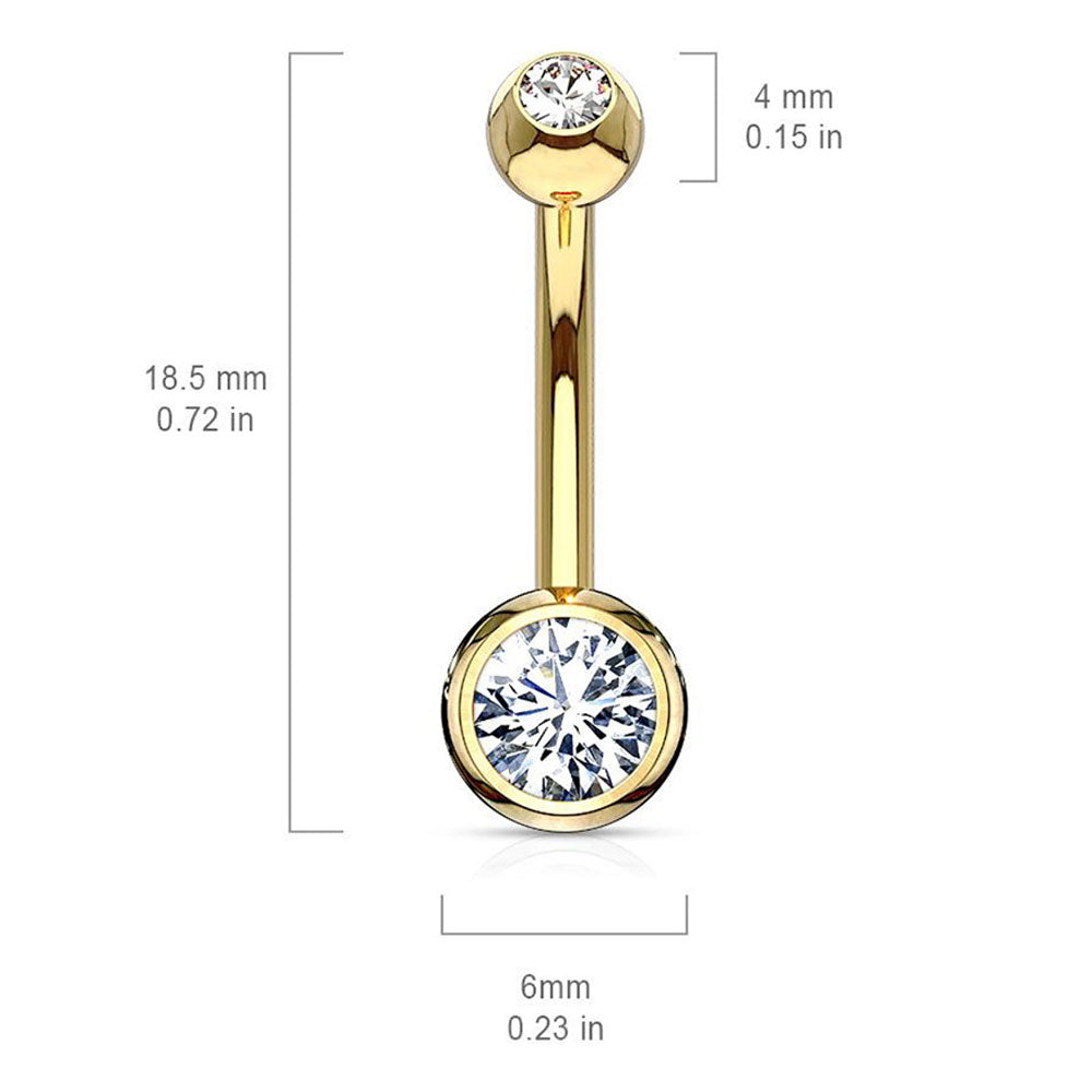 14K Solid Gold 14 Gauge Curved Barbell Belly Ring with Double CZ - photo 3