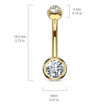 14K Solid Gold 14 Gauge Curved Barbell Belly Ring with Double CZ - photo 3