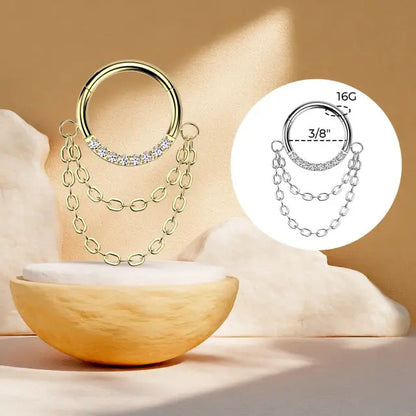 Titanium Hinged Septum Clicker 16 Gauge 8mm & 10mm with CZ Chain - photo 9