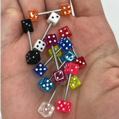 Surgical Steel Double Dice Tongue Barbell 14 Gauge 15mm - 9 Colors - photo 2