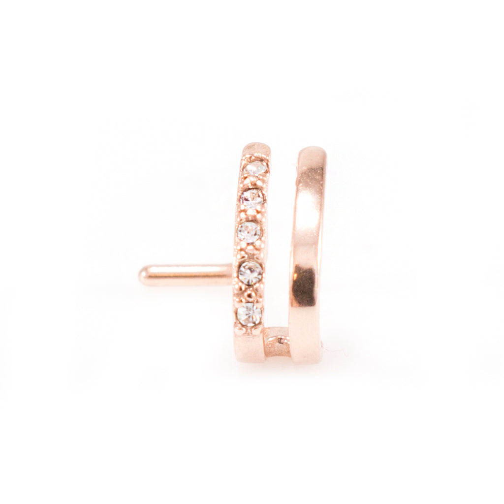 Surgical Steel 20 Gauge Double Faux Hoop L-Shape Nose Ring with CZ